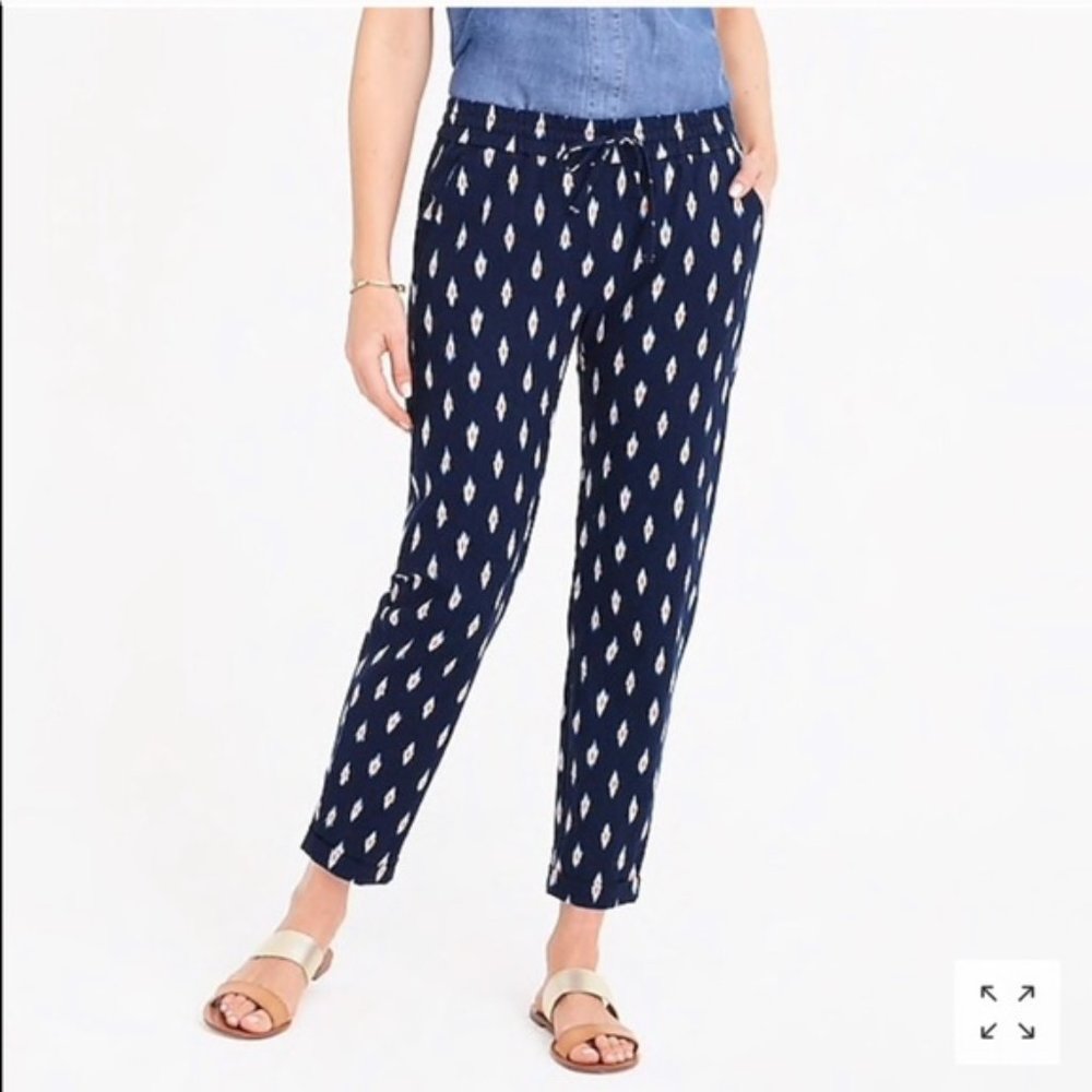 NWOT J. Crew Factory Linen Cotton Drawstring Ikat Pants, Size 2